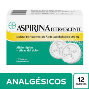 Aspirina Efervecente 500 mg 12 Tabletas Acido Acetilsalicilico