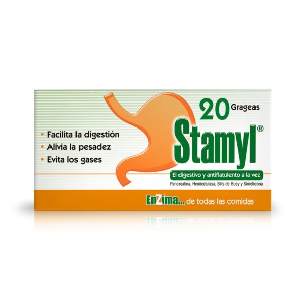 Stamyl 20 Tabletas Pancreatina / Hemicelulasa Extracto De Bilis De Buey / Simeticona