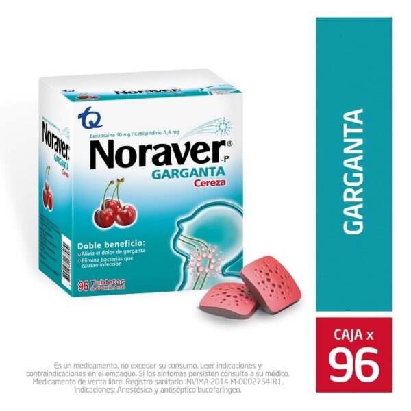 Noraver Cereza 96 Pastillas Cetilpiridinio Cloruro / Benzocaina