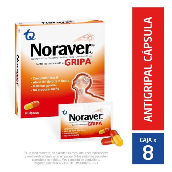 Noraver G Contra La Gripa 8 Capsulas Ibuprofen-Fenilefrina-Cetirizina