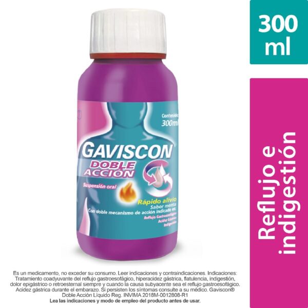 Gaviscon Doble Accion Suspension 300 Ml Alginato / Bicarbonato De Sodio /  Calcio