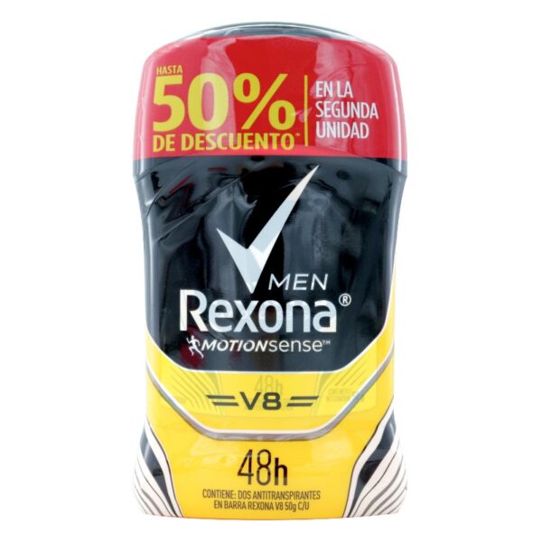 2 Dte.Rexona Barra Men V8 50 Gr S.O H Desodorante En Barra