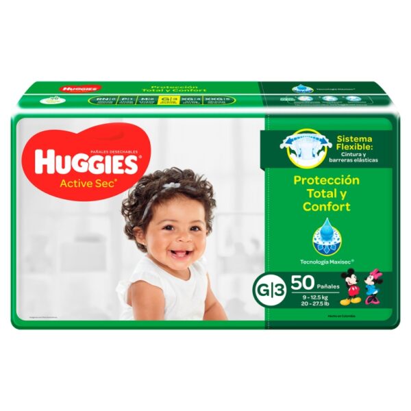 Pan.Huggies Active Sec Et.3 Gde 50 Und Panales