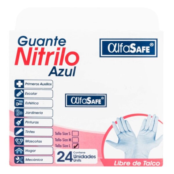 Guante Exam.Nitrilo Azul Alfa T.L 24 Und Guantes Examen