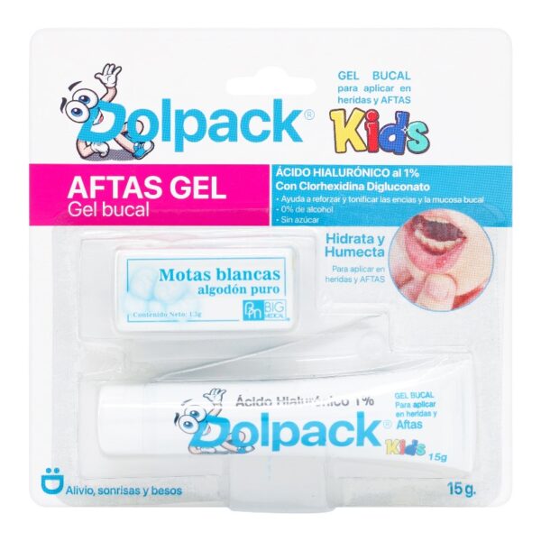 Gel Bucal Dolpack Kids Aftas 15G+ Pinzas+ Algodon Gel Dental