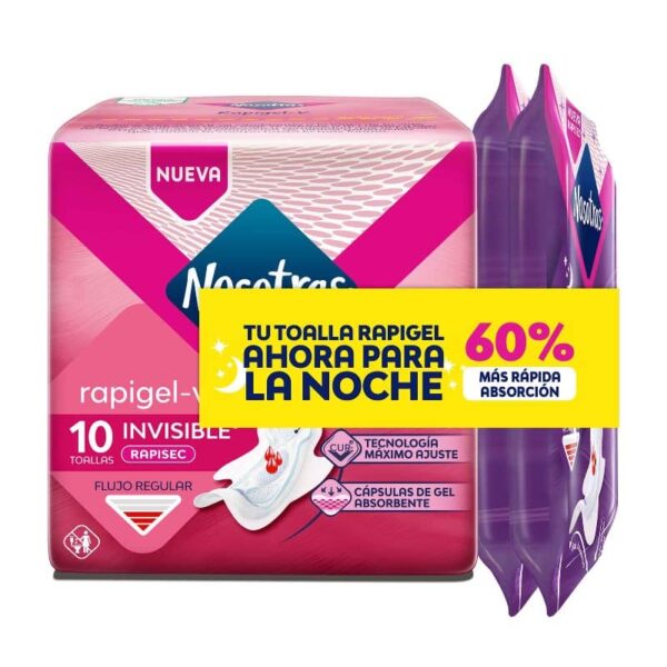 Toallas Higiénicas Nosotras Invisible Rapigel 10 Und+2 Buenas Noches Rapisec