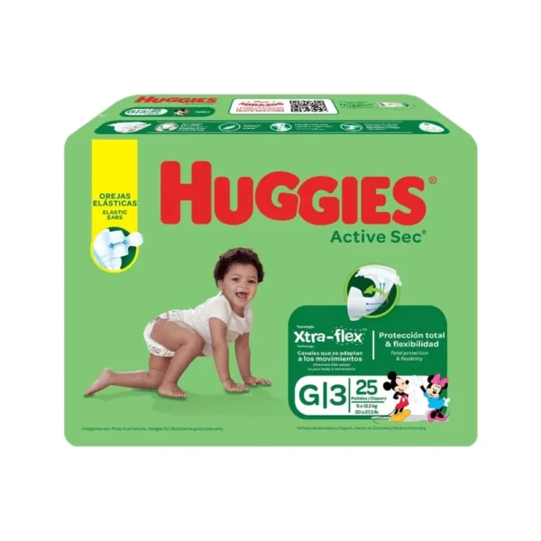 Panales Huggies Active Sec Etapa 3 Grande 25 Unds Panales