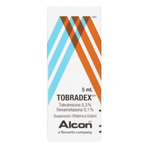 Gotas oftálmicas ToBradex 5ml, antibiótico y antiinflamatorio.