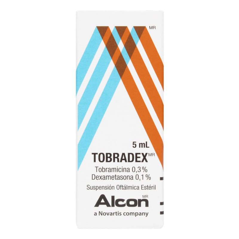 Gotas oftálmicas ToBradex 5ml, antibiótico y antiinflamatorio.