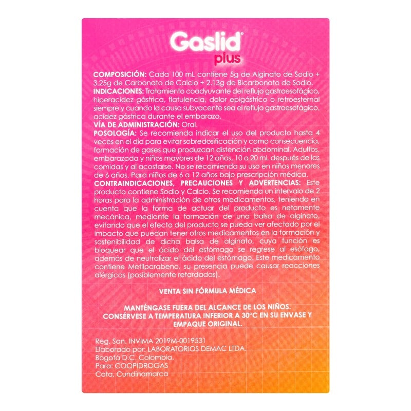 Gaslid Plus Suspensión 10 Ml Caja X 12 Sachets Alginato / Bicarbonato De Sodio / Calcio - Imagen 3