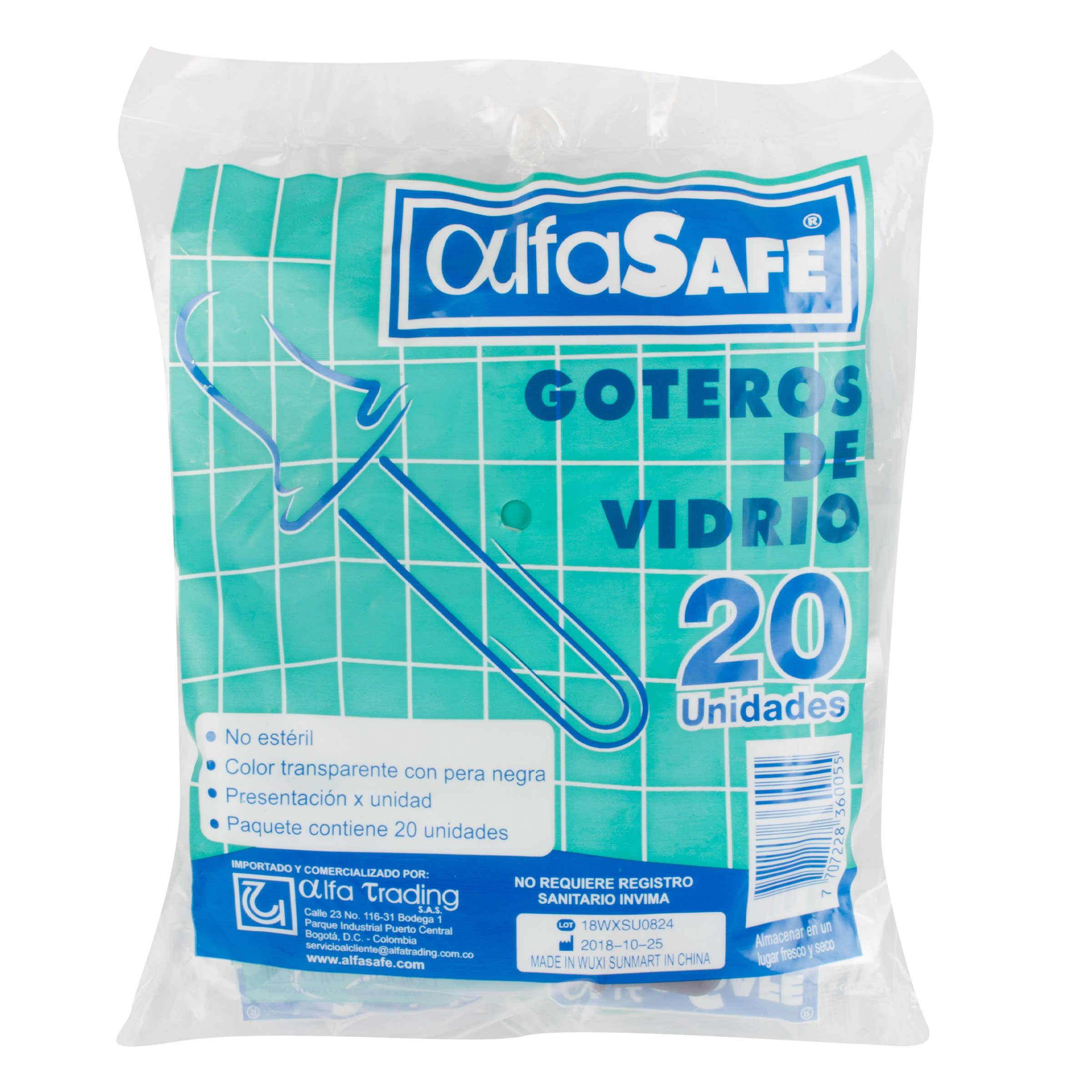 Gotero De Vidrio Alfa Bolsa 20 Und