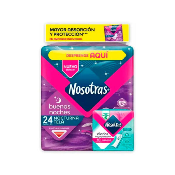 Toallas Higiénicas Nosotras Buenas Noches 24 Unidades + 10 Protectores
