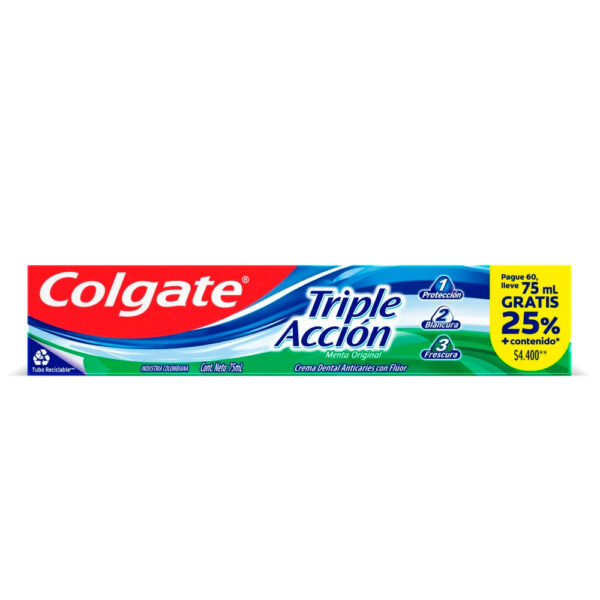 Crema Dental Colgate Triple Accion Original Pague 60 Ml Lleve 75 Ml